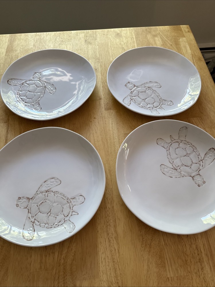Sigrid Olsen Coastal Brown Turtle MELAMINE Dinner Plates Set Of 4