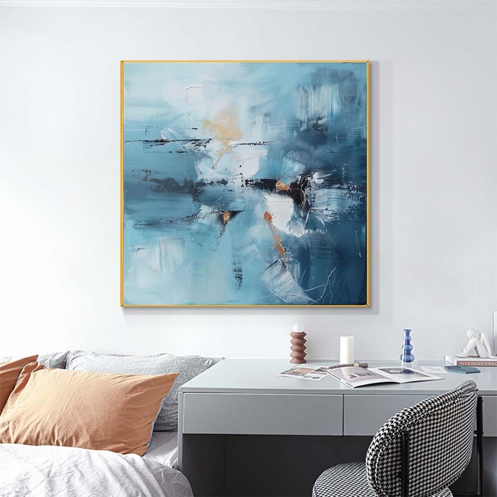 Hand Painted Oil Paintings Abstract On Canvas Blue Wall Art 31in