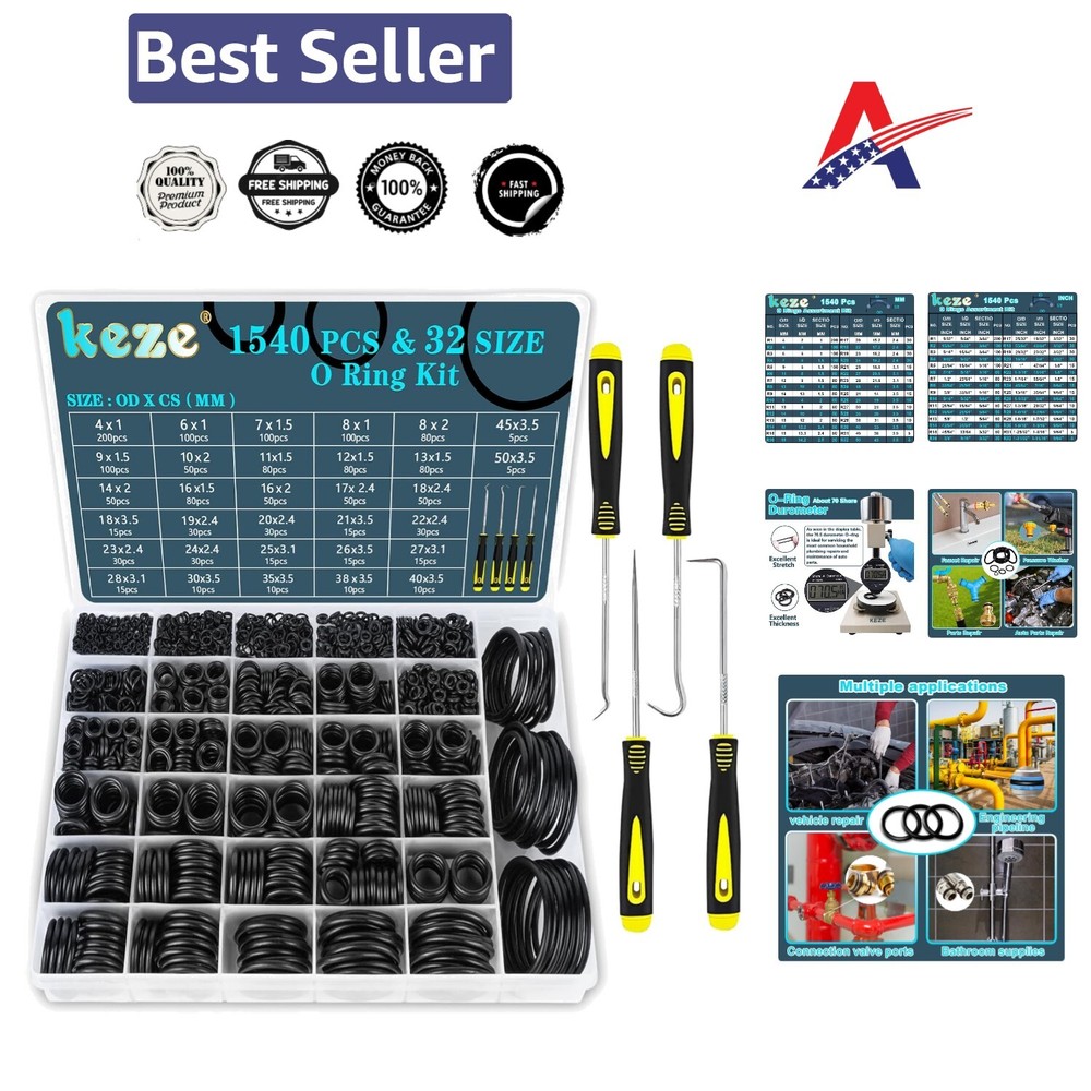 Multi-Size O-Ring Assortment 1540 Pcs with Precision Picks for Household Repairs