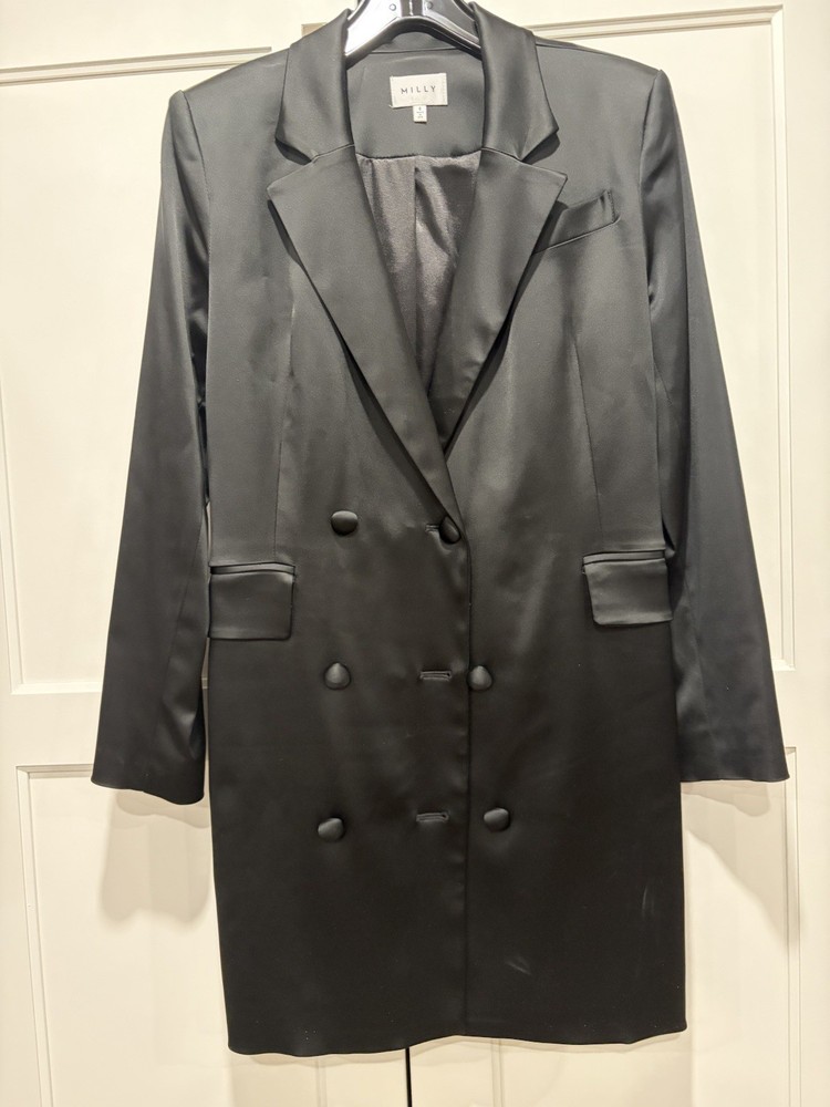 Black Satin Tuxedo Mini Dress By Milly