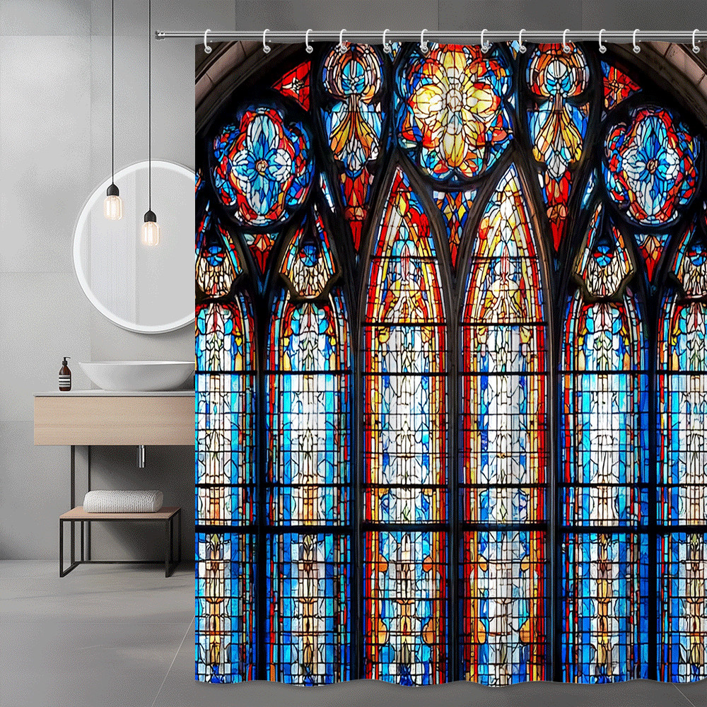 Gothic Cathedral Stained Glass Shower Curtain Print