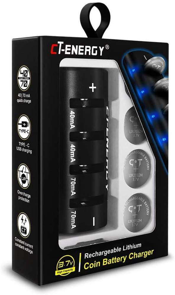 LIR2032 Rechargeable Battery Charger with High Capacity 3.7V 70Ma 4Pcs Button Ba
