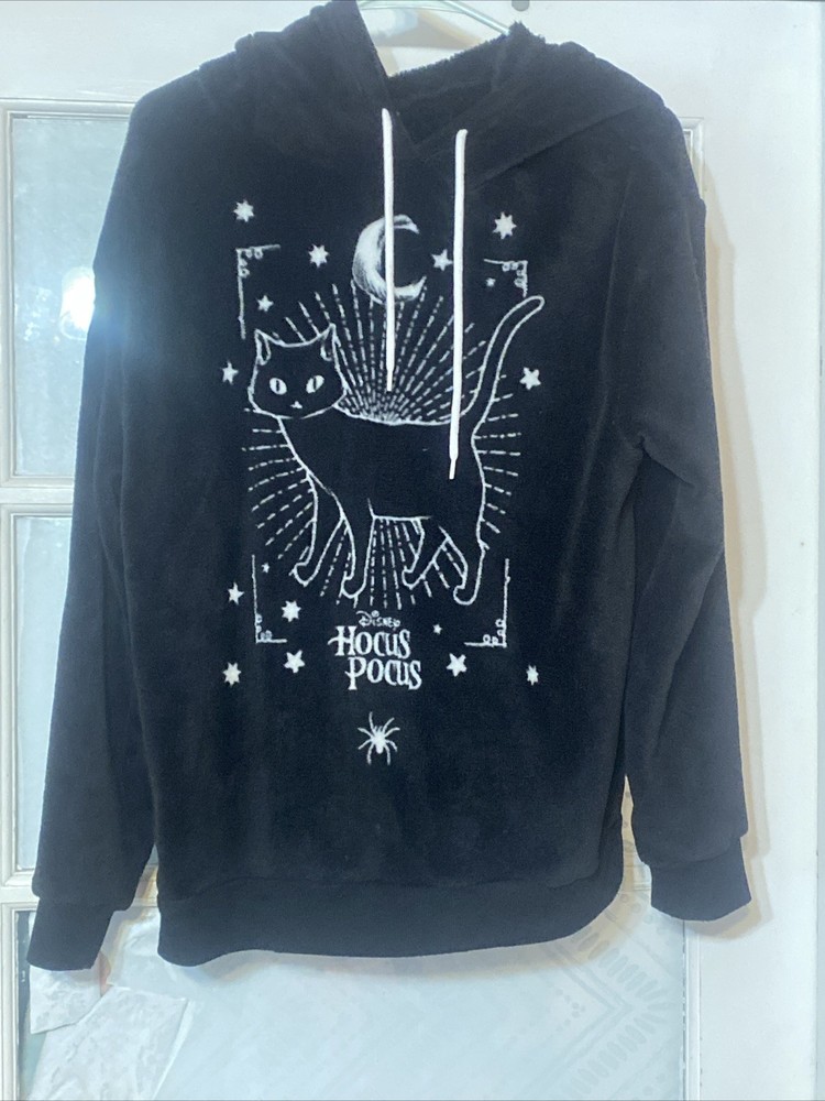 Disney Hocus Pocus Cat Ears Plush Pullover Hoodie Sweater Black Size Large