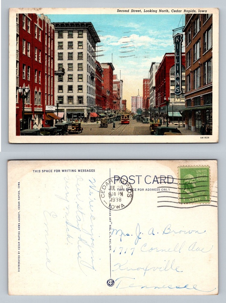 Cedar Rapids, IA-Iowa, Second Street Looking North Vintage c1938 Postcard