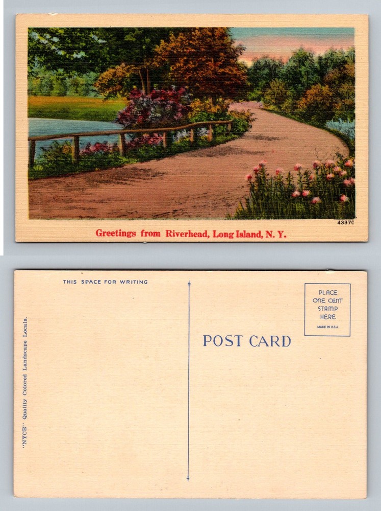 Riverhead, NY-New York, Greetings Long Island Roadway Garden Vintage Postcard