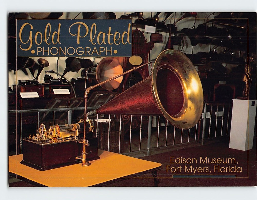 Postcard Gold Plated Phonograph Edison Museum Fort Myers Florida USA