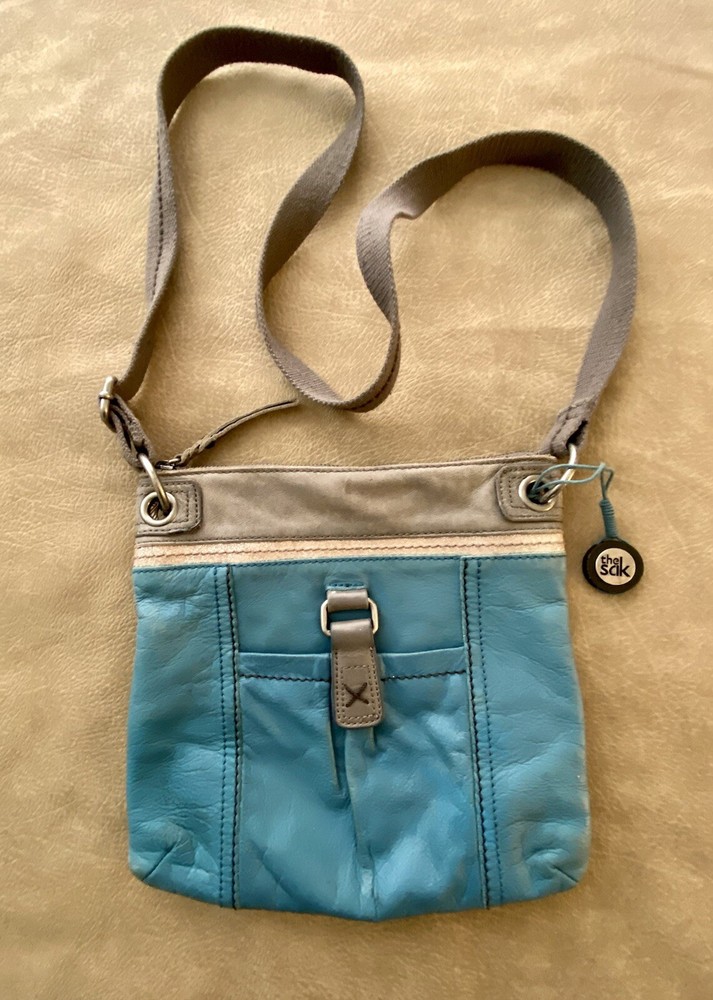 Vintage 90s The Sac Iris Blue Genuine Leather Crossbody Bag Color Block Charm