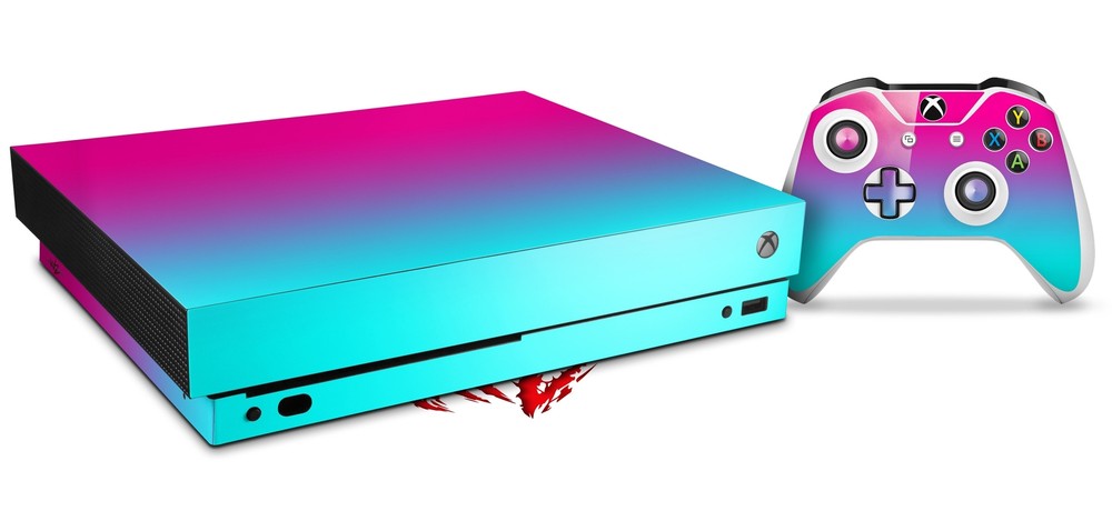 Skin Set for XBOX One X Smooth Fades Neon Teal Hot Pink