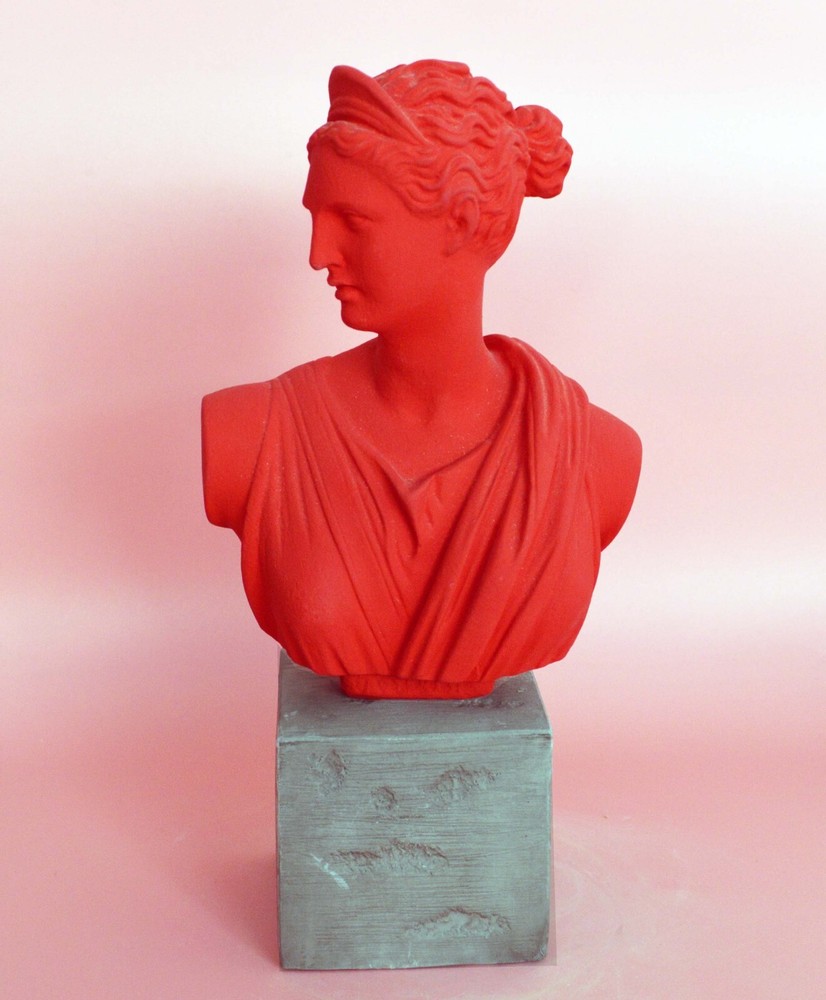 Artemis Goddess of Hunt Red bust statue - Diana Mistress of Animals