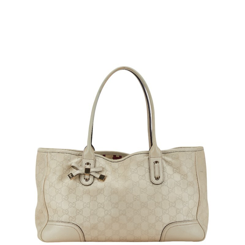 GUCCI Prince Ribbon Shoulder Tote Bag in White Canvas & Leather 163805 485869