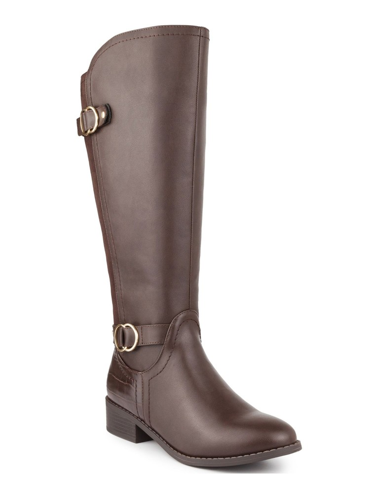 KAREN SCOTT Womens Brown Crocodile Wide Calf Leandraa Almond Riding Boot 6 M WC