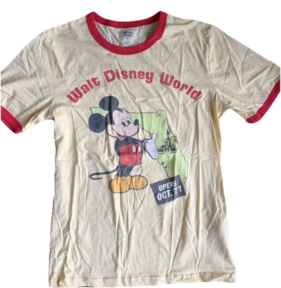 Walt Disney World Mickey Mouse Ringer T-Shirt Pale Yellow Small Vault Collection