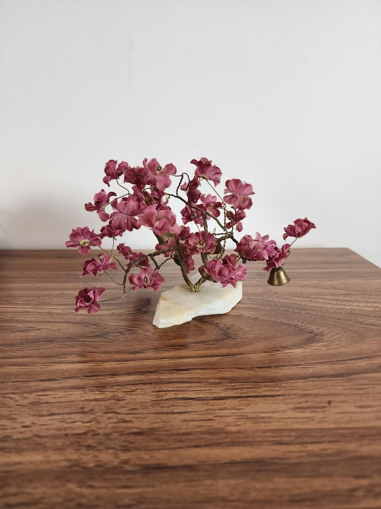 Artificial Pink Blossom Cherry Tree With Bronze Wire Trunk, Branches & Bells On