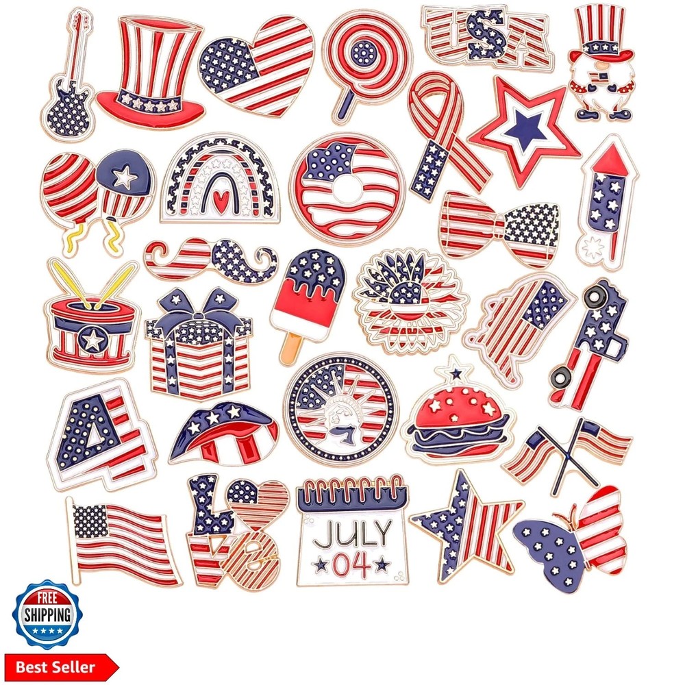 60Pcs Patriotic Pins, 4th of July Lapel Pins Red White Blue Brooches Pin Amer...