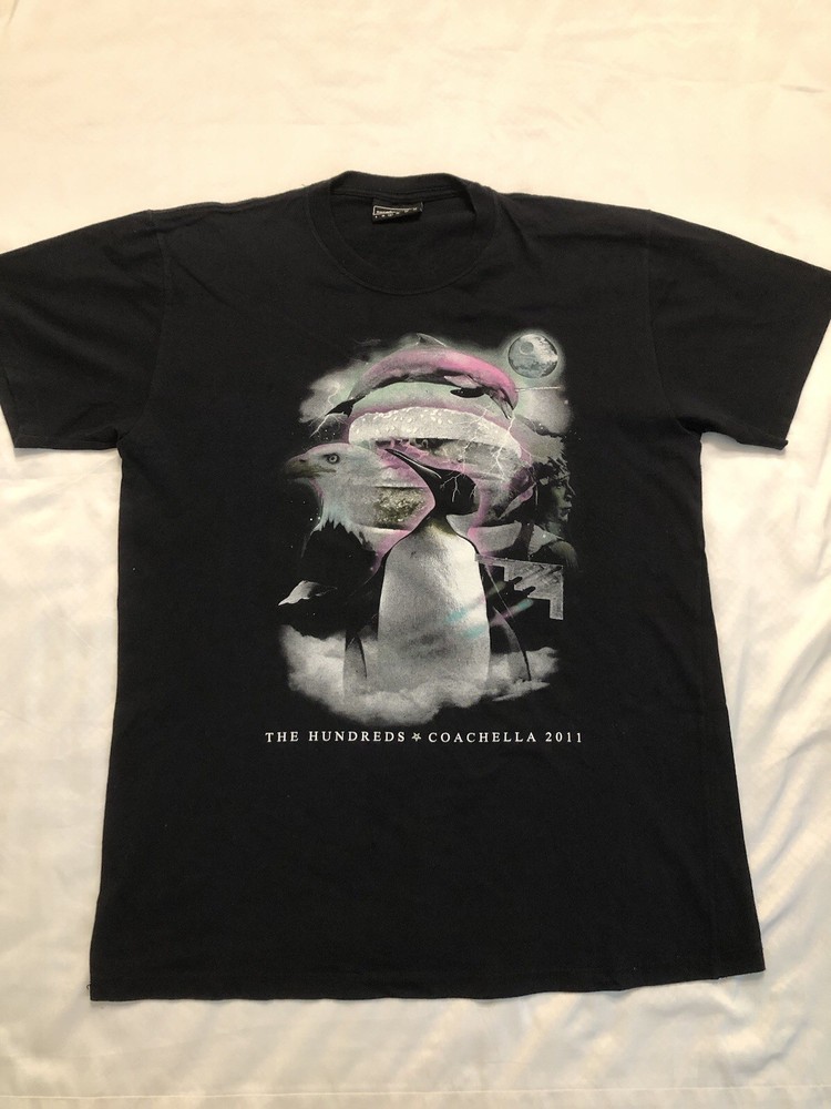 The Hundreds Men Shirt Large Black Graphic Print Coachella 2011 Short Sleeve