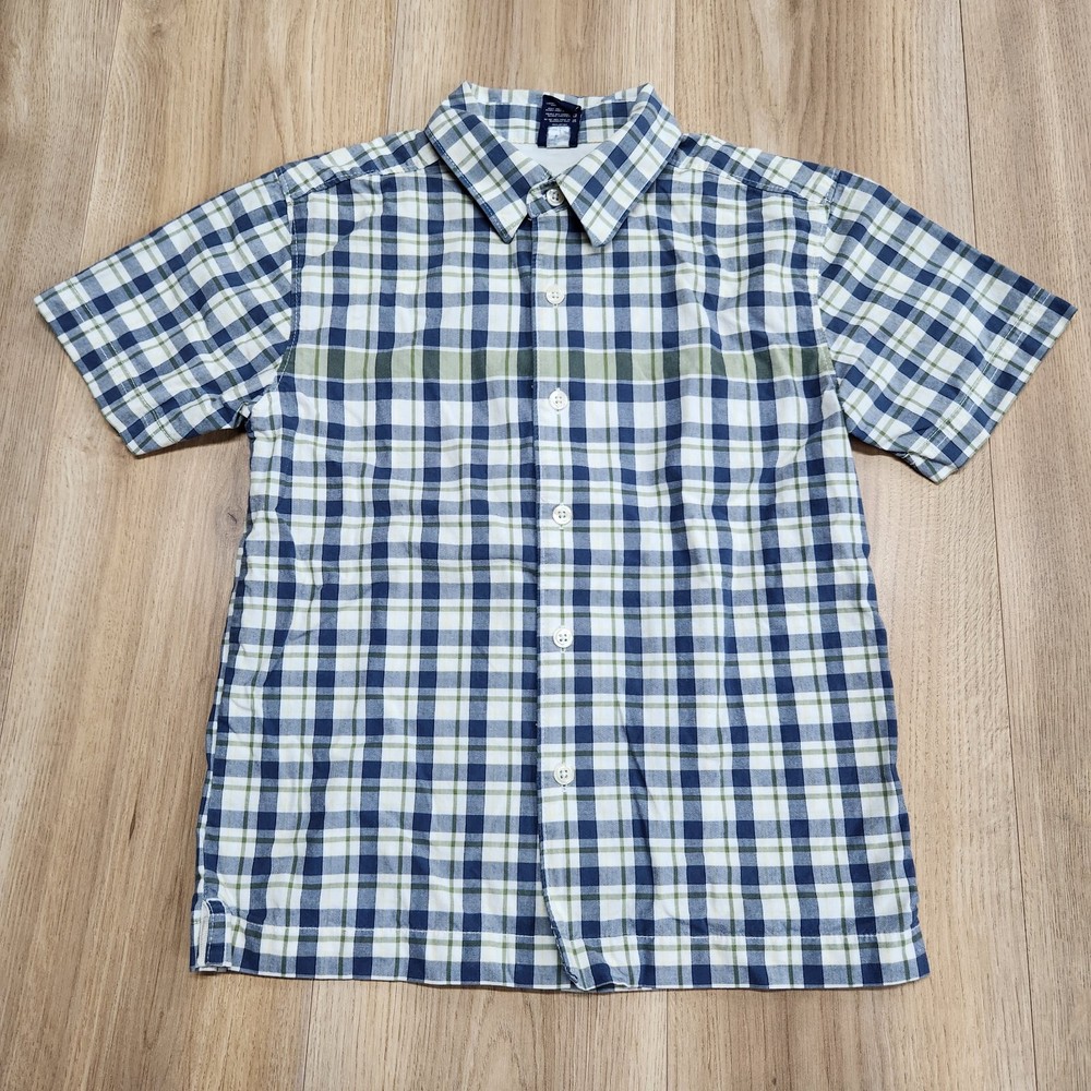 OshKosh B'Gosh Button-Down Shirt Boys Sz 7, Short Sleeve, Beige/Blue/Green Plaid