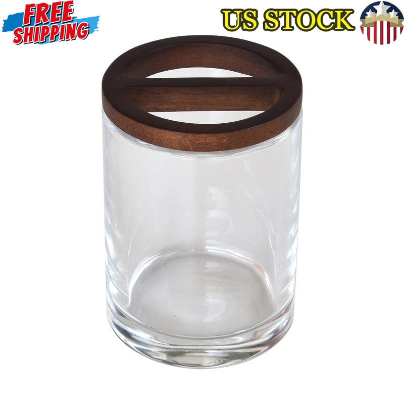 Acacia Wood Glass Toothbrush Holder Electric Brushes Bathroom Accessory Clear US-image
