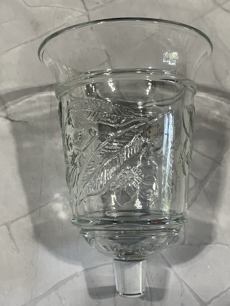 Home Interiors Clear Glass Votive Cup Leaf Floral Wide Top 4 3/4” X 3 3/8”