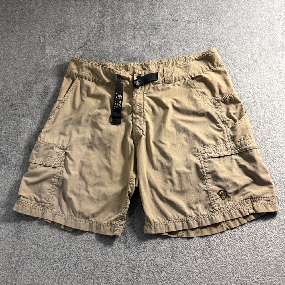 Mountain Hardwear Cargo Shorts Mens 34 Tan Khaki Integrated Belt Hiking Outdoor