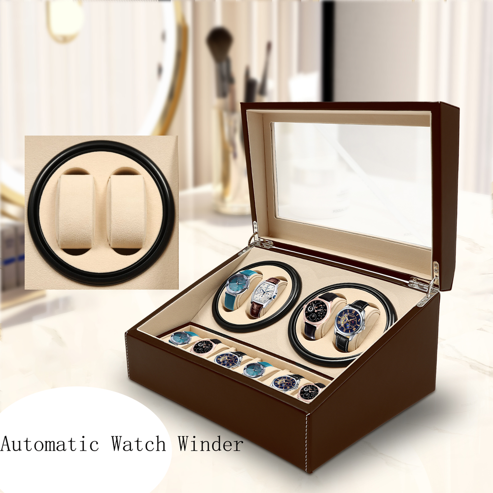4+6 Automatic Watch Winder Storage Box Watch Display Case Jewelry Organizer New