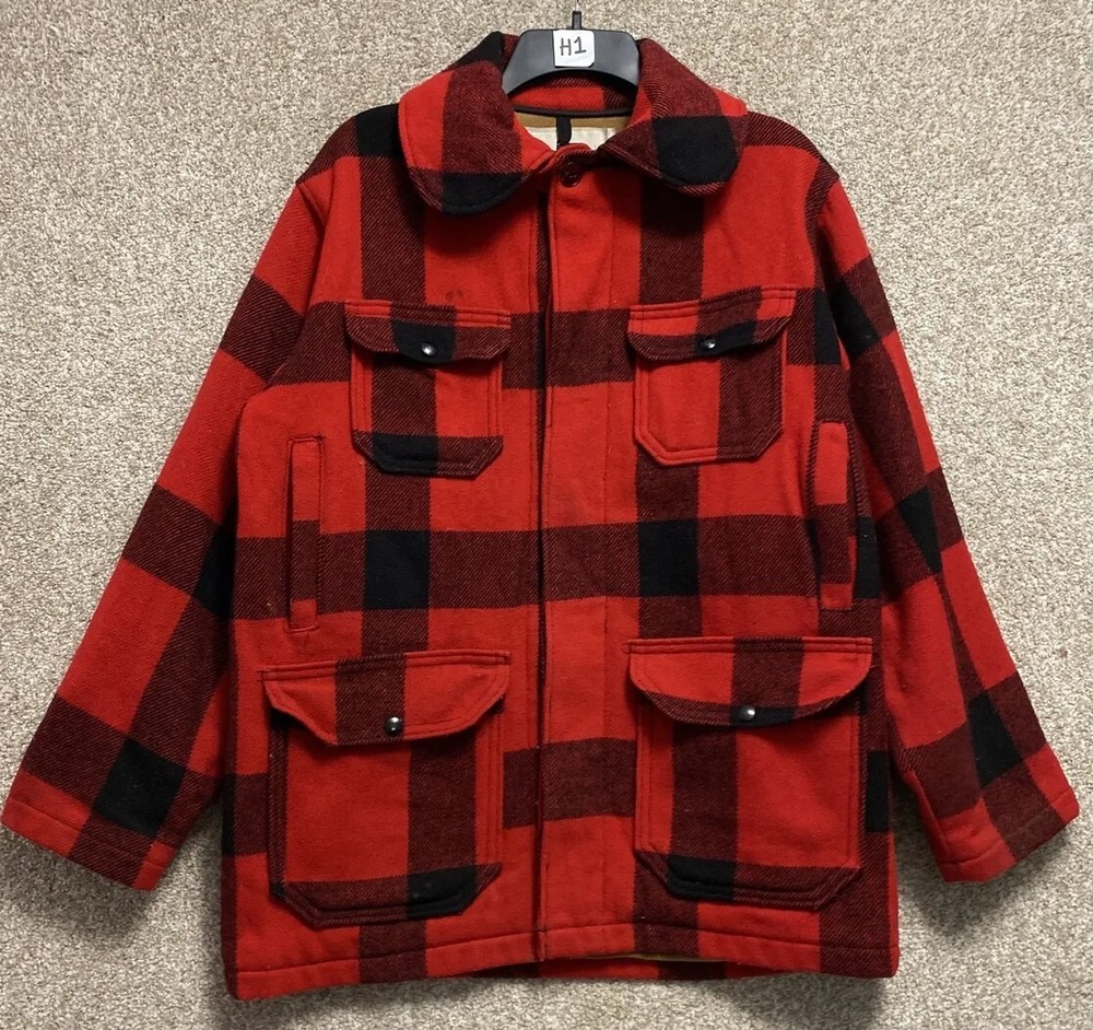 Vtg Woolrich Mens Size 38 Wool Buffalo Plaid Mackinaw Cruiser Hunting Jacket USA