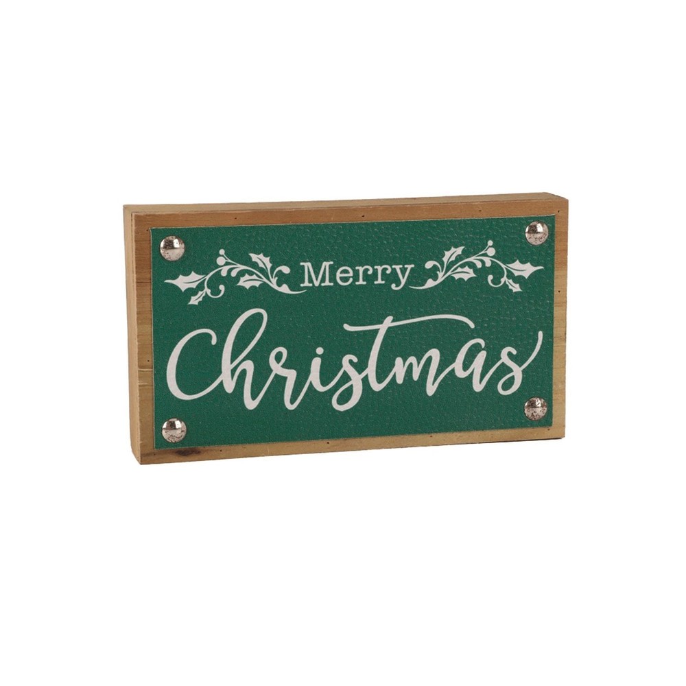 Merry Christmas Sign with Faux Leather Accent (Set of 2)-image