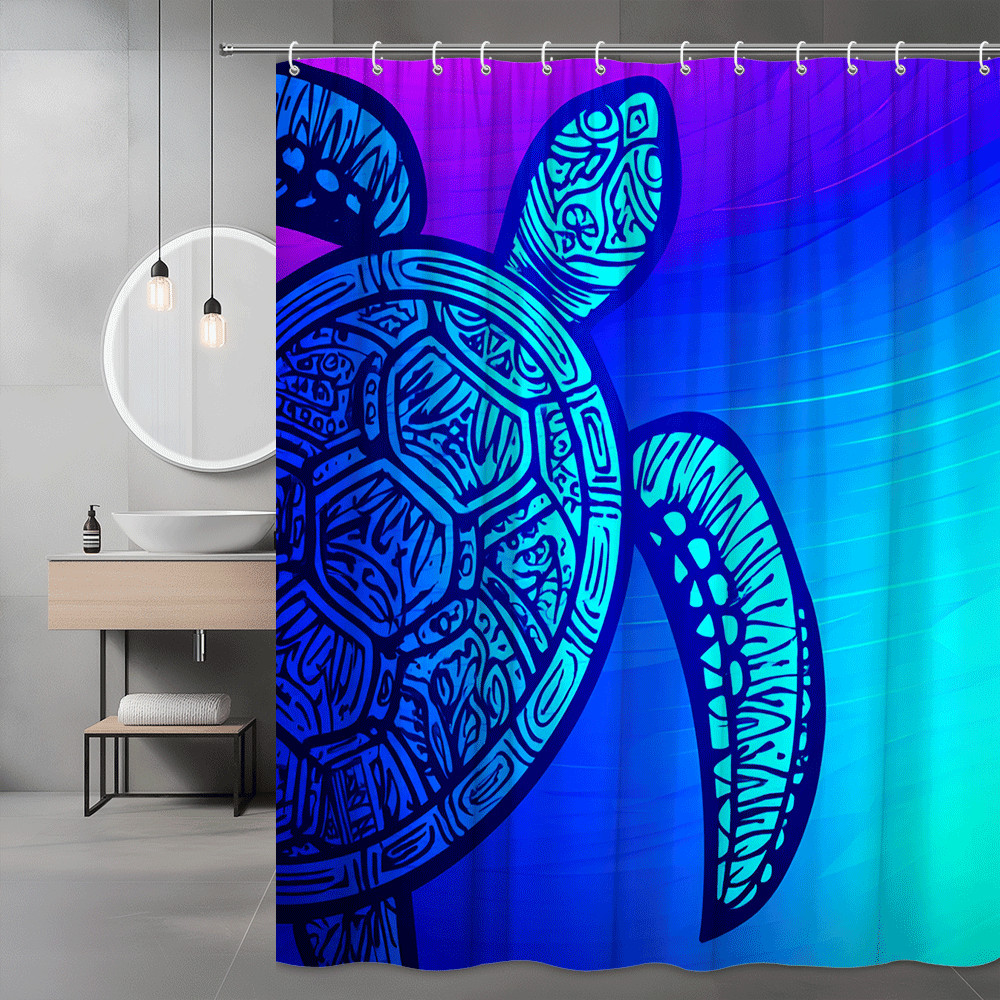 Blue Turtle Shower Curtain, Ocean Sea Animal Printed Bathroom Decor