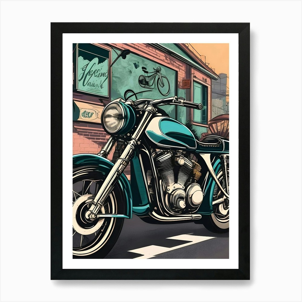 Vintage Motorcycle Art Framed Canvas Wall Poster Print