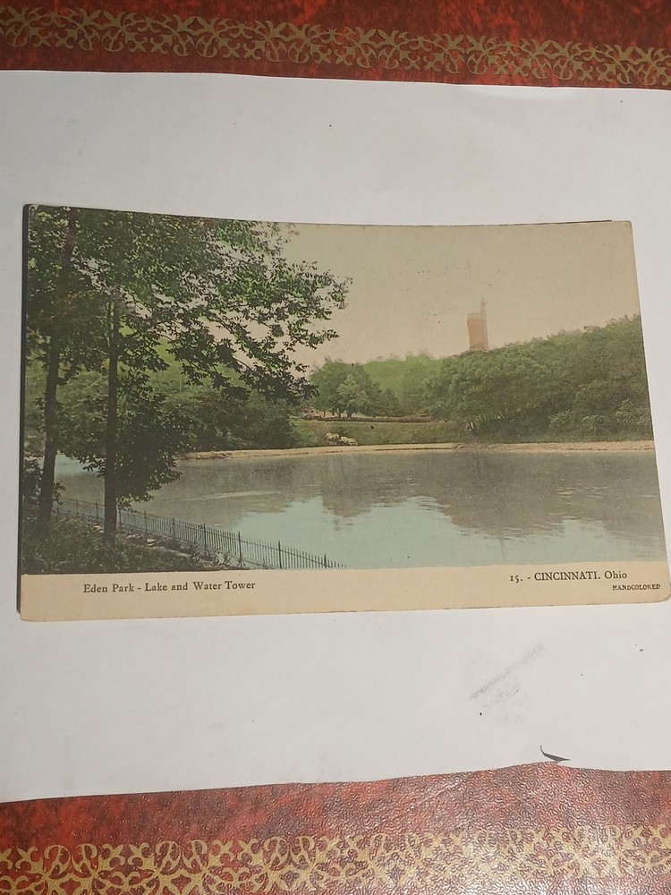 Eden Park Lake And Water Tower In Cincinnati ,ohio Handcolored  Postcard 1/17