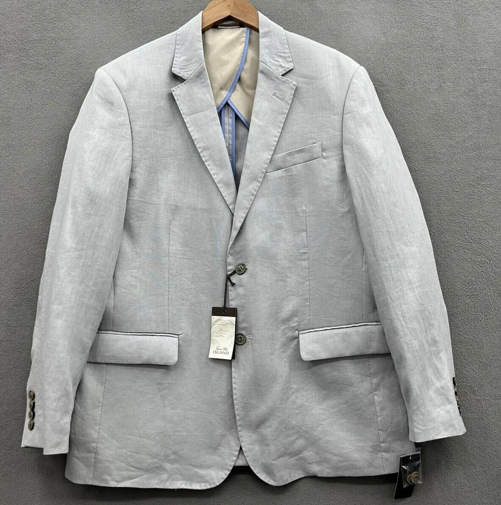 Tasso Elba Men’s Large 42-44 100% Linen Sports Coat Blazer Gray Two Button