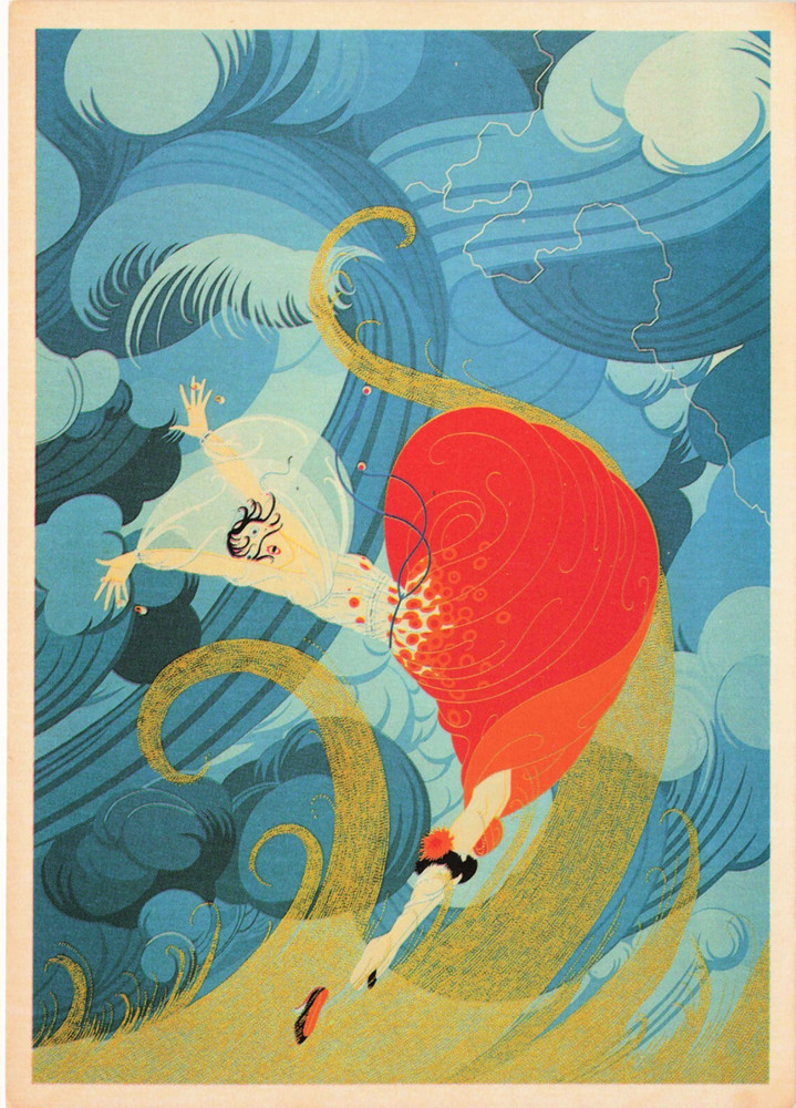Swept Away by Erte Vintage Continental Art Postcard Unposted