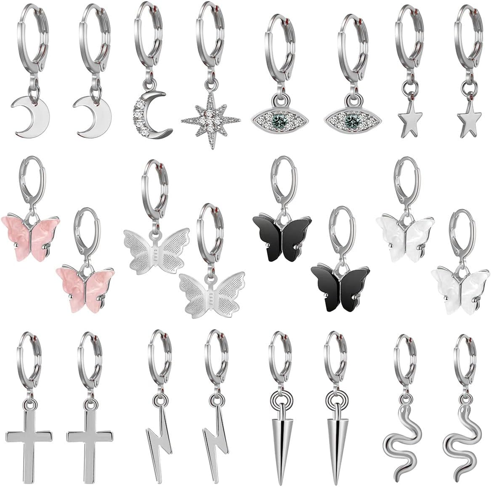 Small Butterfly Star Hoop Earrings Set for Women Girls Mini Huggie Hoop Earrings