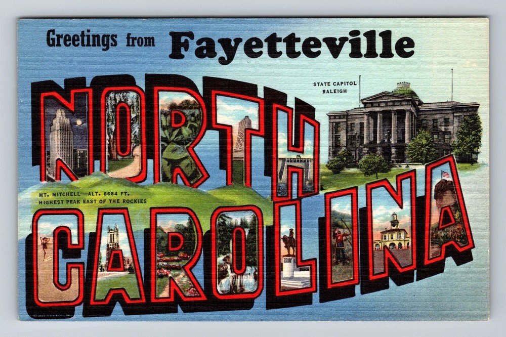 FAYETTEVILLE NC-North Carolina, LARGE LETTER GREETING, Vintage c1940 Postcard