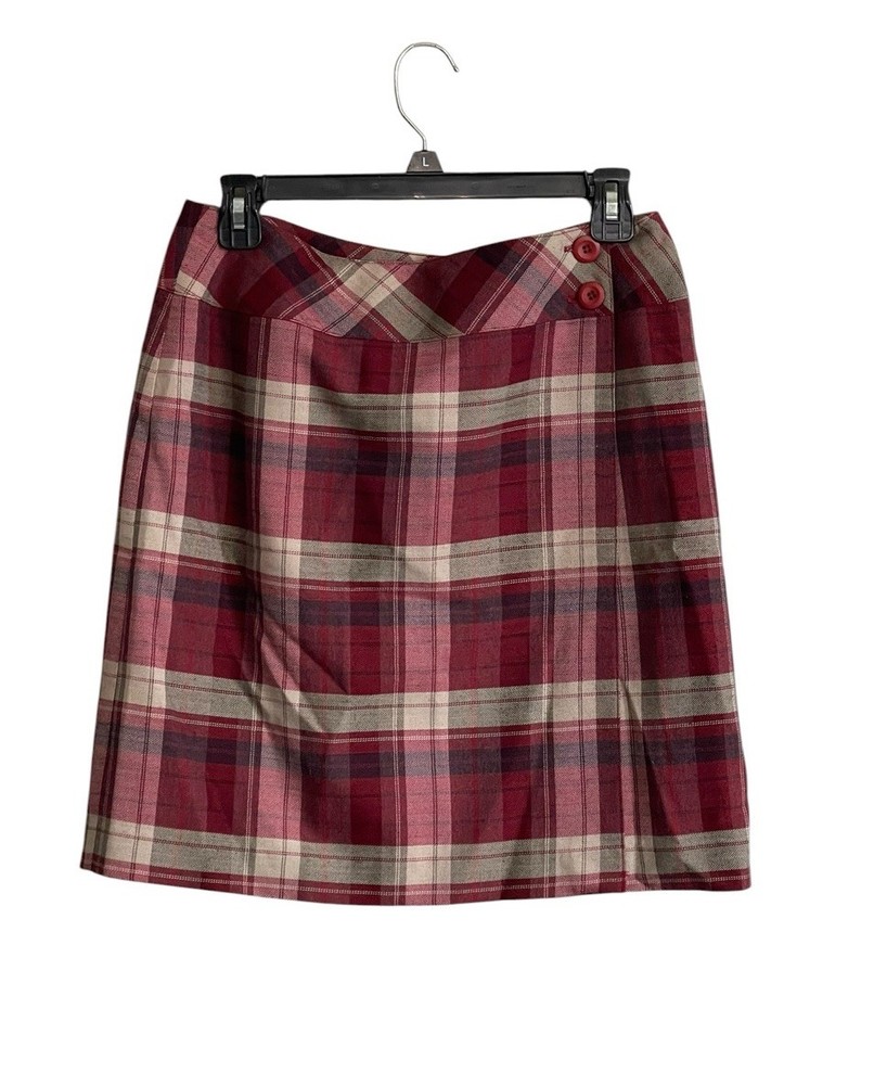 Vtg 90s B Moss Sz 10 Plaid Wrap Pencil Skirt Wool Red Plaid Academia Preppy