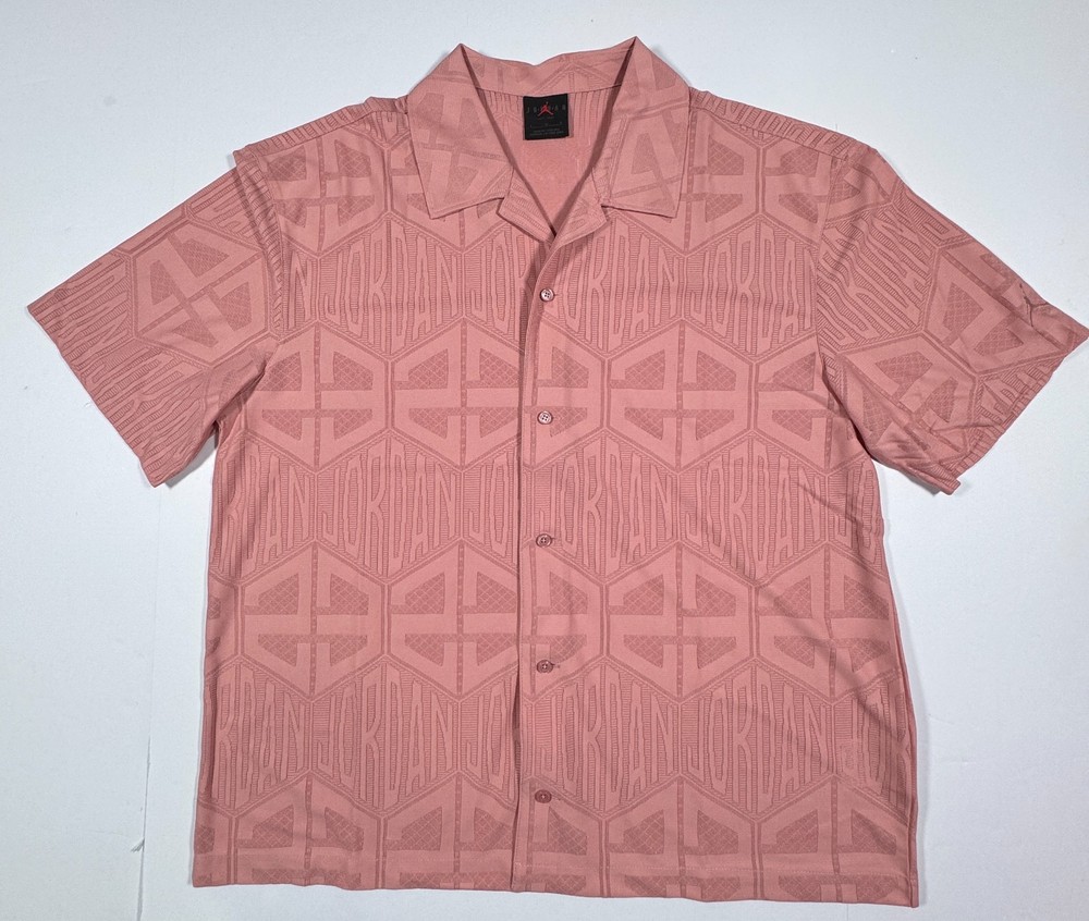 Jordan Flight Short Sleeve Button-Up Knit Top Rust Pink  Men's Large HF9363-685