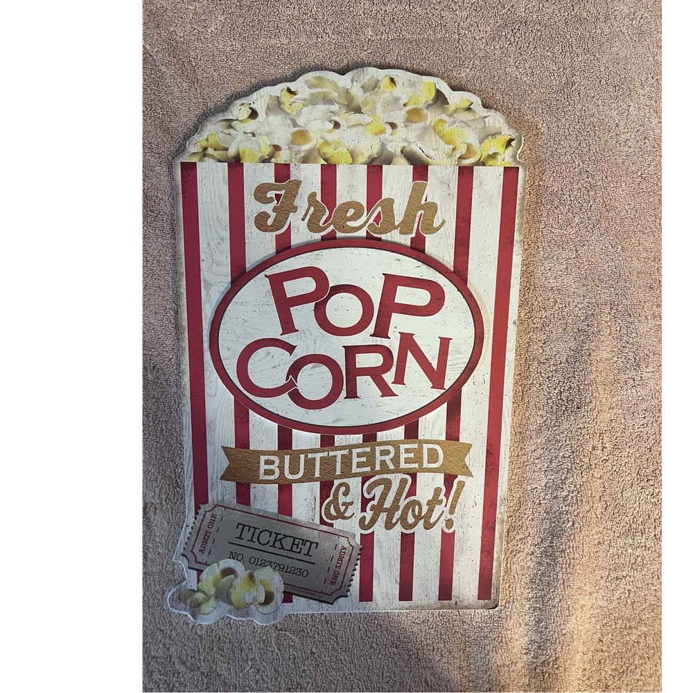 Open Road Brands Retro Popcorn MDF Hanging Wall Sign Vertical Home Theater
