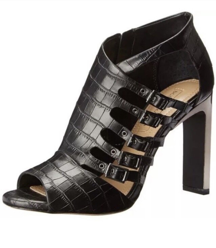 BCBGMAXAZRIA Vero Cuoio Drive Crocodile Embossed Leather Open Toe Heel w/Buckles