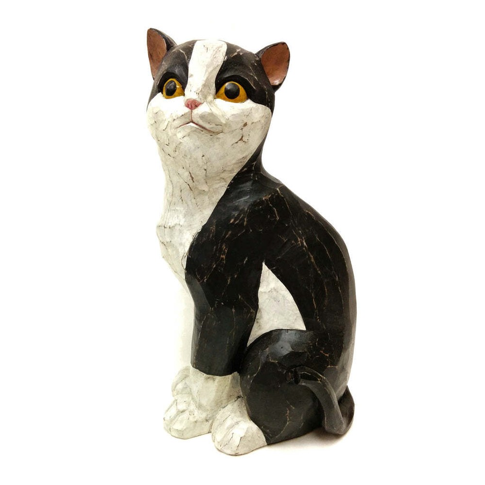 Elegant Black and White Cat Figurine Collectible Decoration