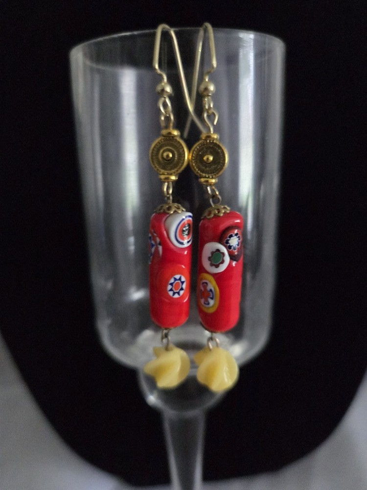 Vintage Murano Glass Earrings Venetian Bead Pressed Molded