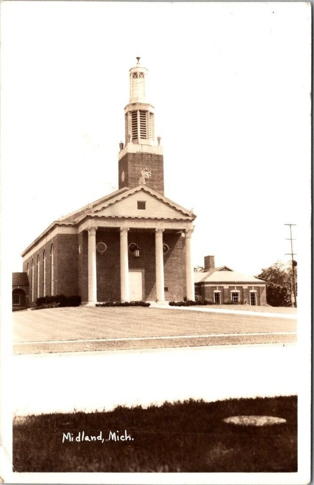 Midland, Michigan Church Steeple Real Photo Postcard c.1940s