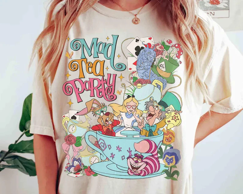 Vintage Mad Tea Party Alice in Wonderland Shirt, Floral Alice Mad Hatter