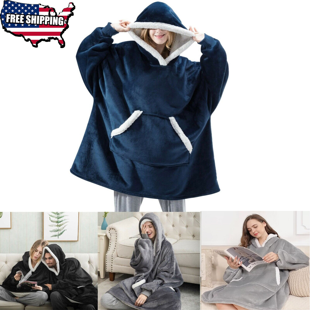 Wearable Soft Sweatshirt Hoodie Sherpa Fleece Blanket Comfy Pullover with Pocket