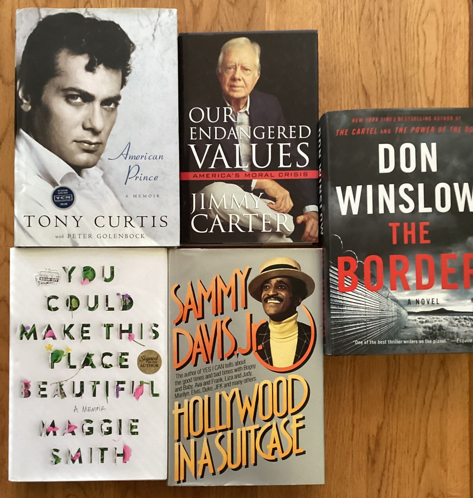 LOT OF 5 AUTOGRAPHED BOOKS: JIMMY CARTER SAMMY DAVIS Jr TONY CURTIS MAGGIE SMITH