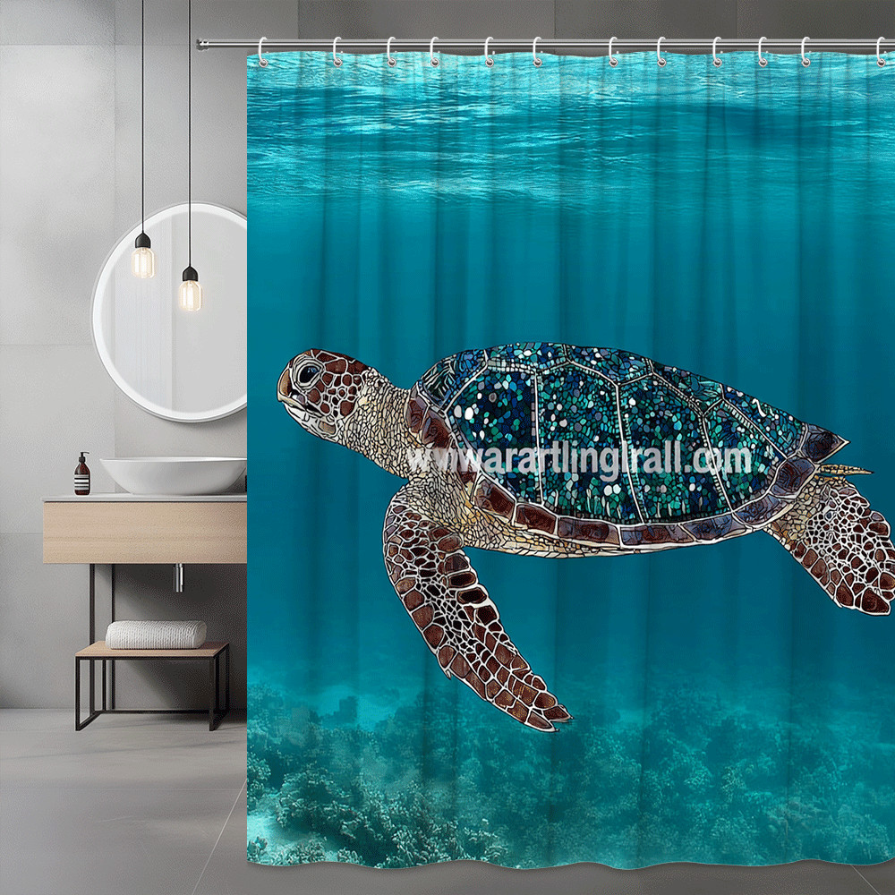 Sea Turtle Shower Curtain Ocean Underwater Graphic Print