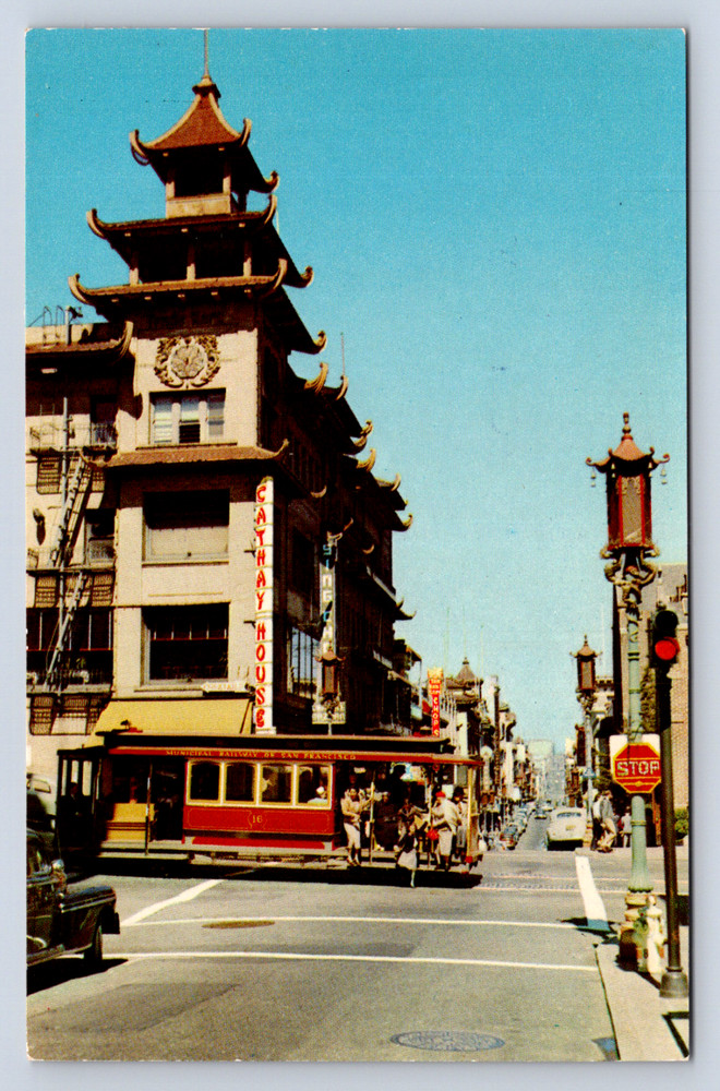 Chinatown San Francisco California vintage postcard Grant Avenue shops