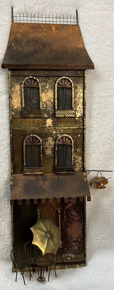 Curtis Jere Brutalist Parisian Cafe Mid Century Metal Wall Sculpture Vintage