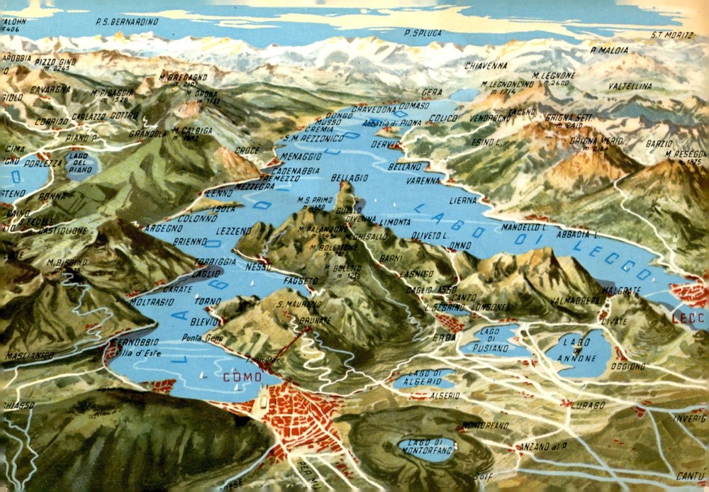 General View of Lake Como, Italy - 1960s Postcard
