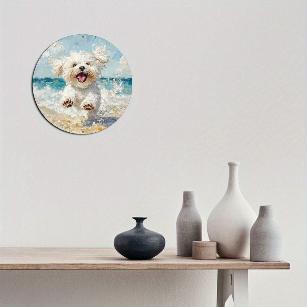 Dog Themed Round Aluminum Wall Art 8x8 Inch Vintage Style