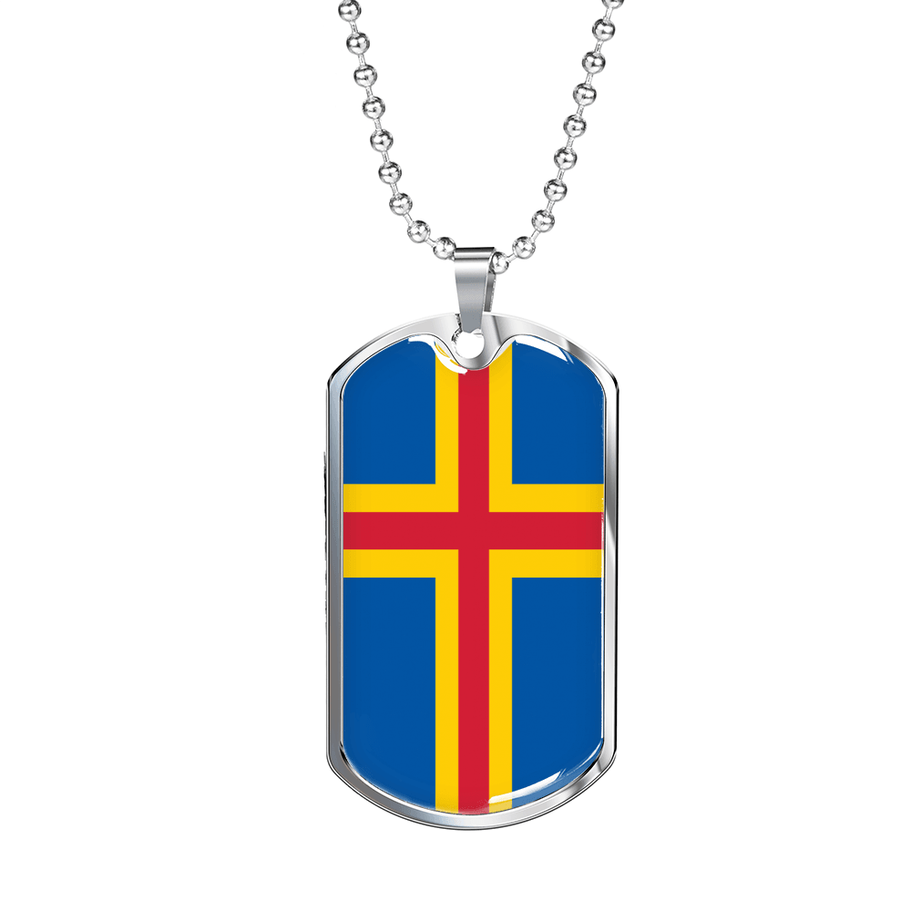 Aland Island Flag Necklace Stainless Steel or 18k Gold Dog Tag 24