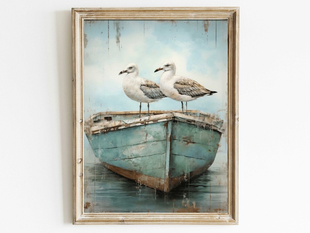 Seagull Wall Art Sea Bird Art Sea Gull Print Row Boat Wall Art Sea Coastal